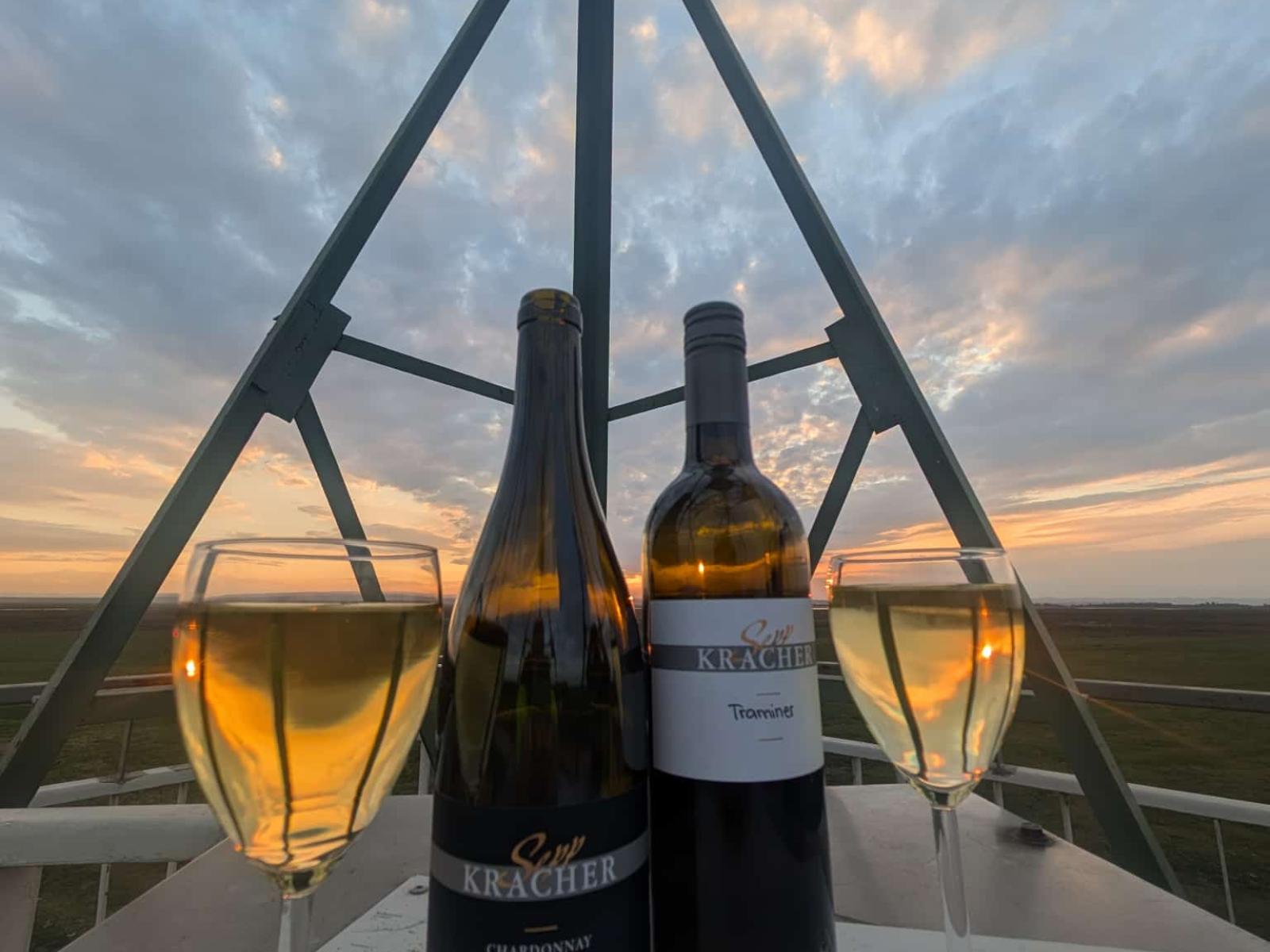 Ein Glas Wein, weite Aussicht und ein Sonnenuntergang wie gemalt. Stille Momente, die bleiben im Nationalpark Neusiedler See - Seewinkel.