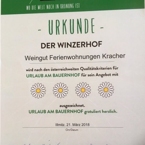 Urkunde Urlaub am Bauernhof